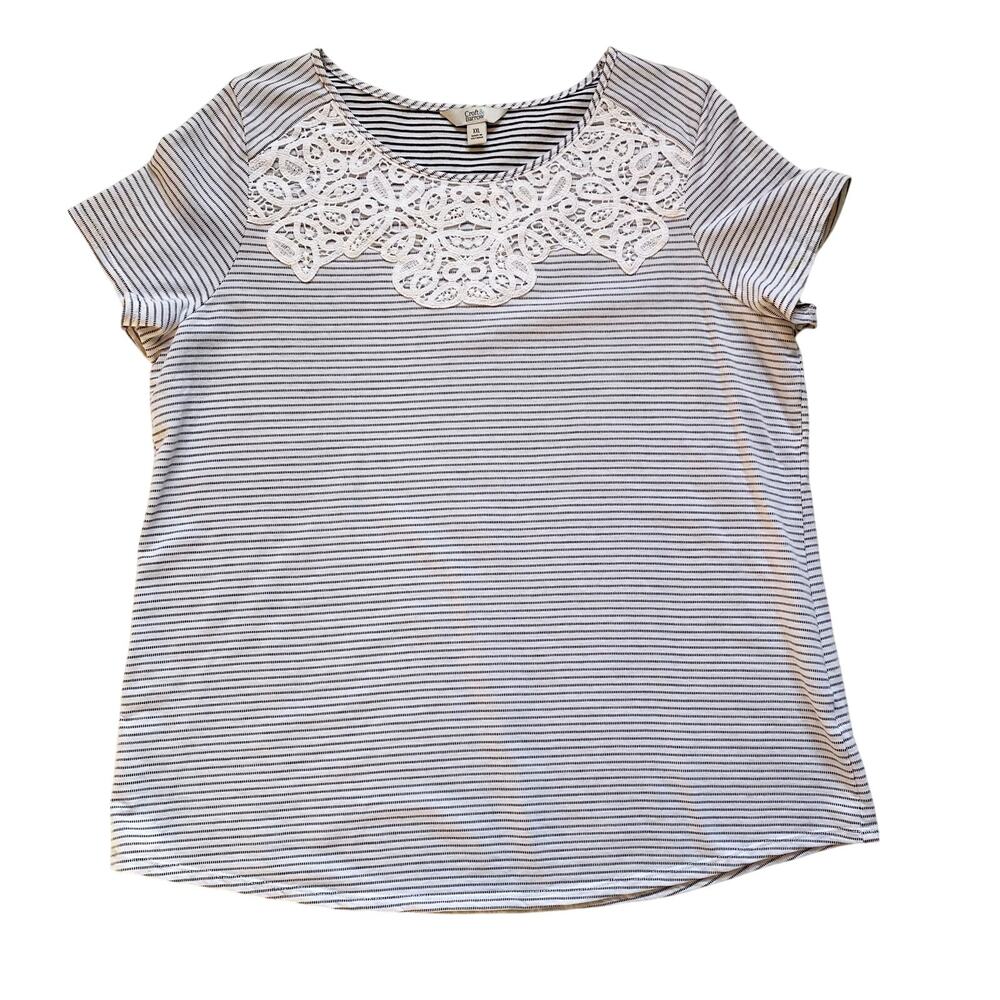 Striped Laced Shirt Short Sleeves Croft & Barrow Womens Size XXL